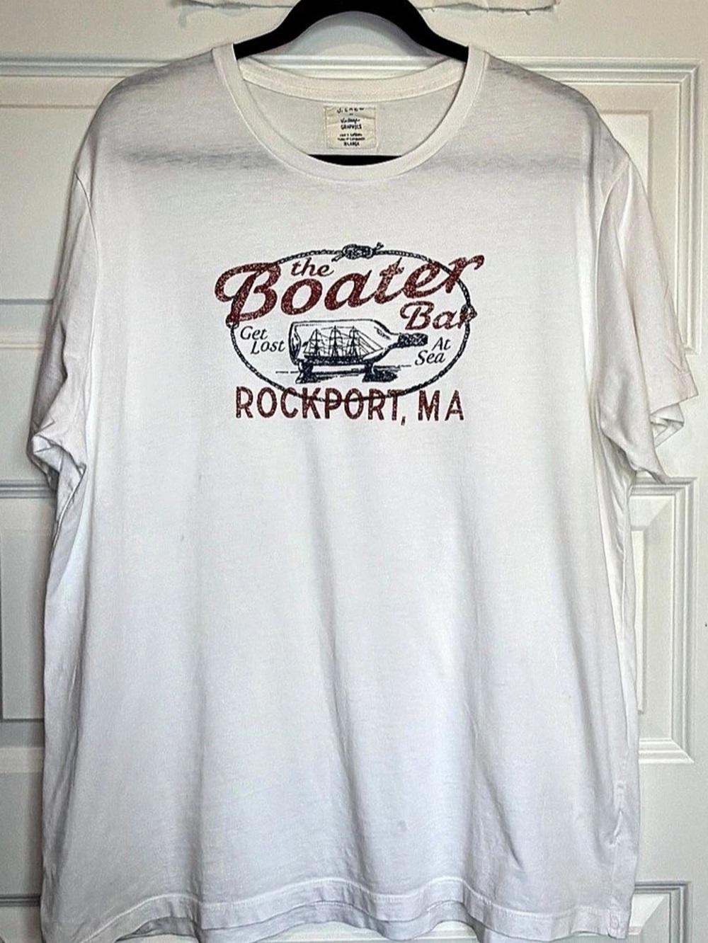 J.Crew Vintage Graphics Mens XL Boater Bar Rockport MA Nautical T Shirt 100% Cot